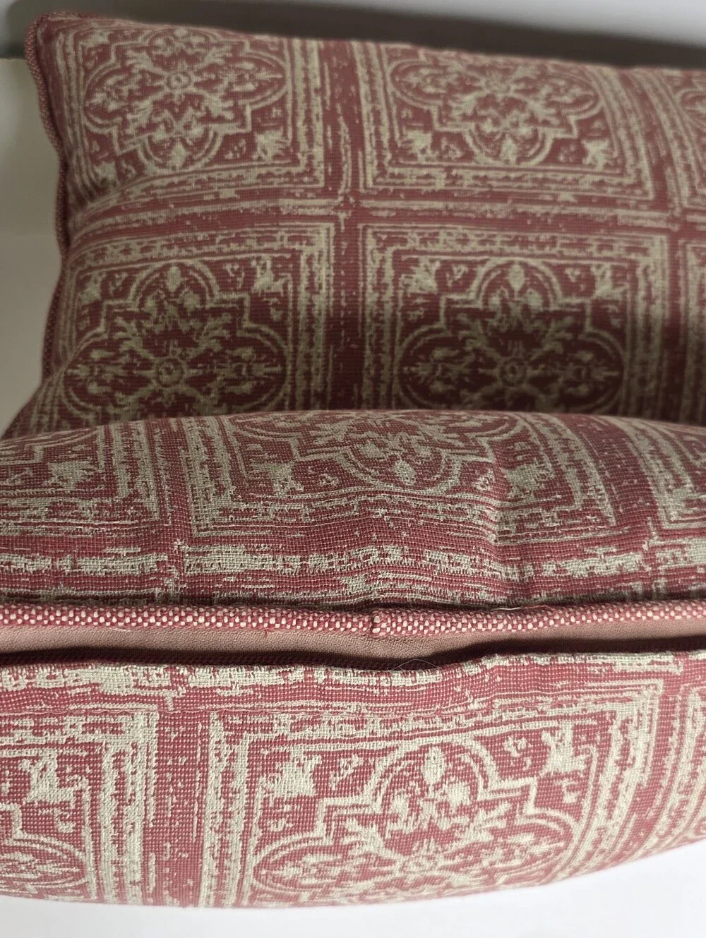 Restoration Hardware marron and Tan Scroll set of 2 Lumber pillows Inserts incl